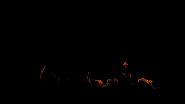 Burning flames from start to finish with ProRes codec Isolated by Alpha channel, a close-up of a simulated fiery fire burning with the colors of real flames