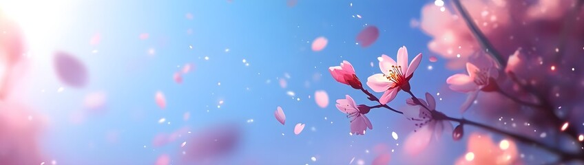 The cherry blossoms are falling softly. 桜がふわふわ舞い降りる. pink cherry blossom , full bloom, sakura	