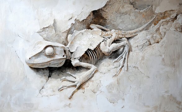 A prehistoric rock imprint of a frog skeleton is from the Oligocene-Paleogene period, which is also referred to as Kenozoikum or Tercier