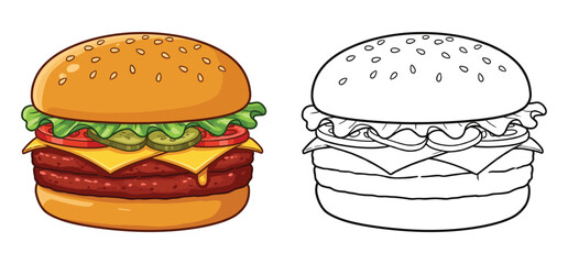 Delicious Cheese Burger vector Clipart Illustration with a white background 
