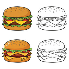 Delicious Cheese Burger vector Clipart Illustration with a white background 
