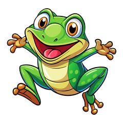 Obraz premium Happy cartoon frog jumping forward on transparent background