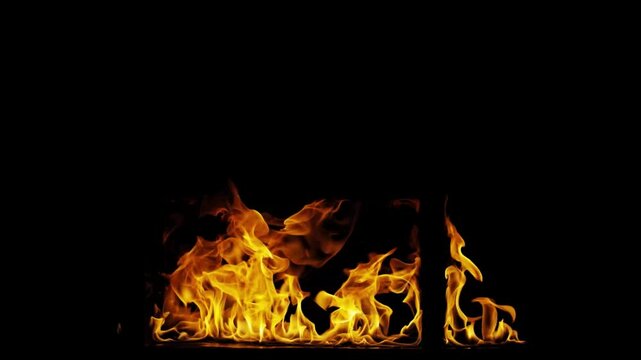 Burning flames from start to finish with ProRes codec Isolated by Alpha channel, a close-up of a simulated fiery fire burning with the colors of real flames