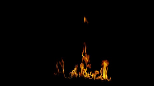 Burning flames from start to finish with ProRes codec Isolated by Alpha channel, a close-up of a simulated fiery fire burning with the colors of real flames