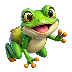 Obraz premium Excited jumping frog in cartoon style on transparent background