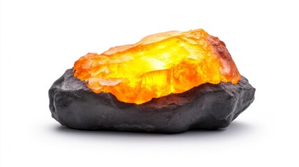 Glowing Volcanic Rock with Orange Lava Isolated on a White Background. Generative AI