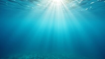 Fototapeta premium Underwater Serenity: Sunbeams Dancing in the Deep Blue Ocean