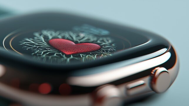 A stylish smartwatch showcases vital signs and health data on its touchscreen, highlighting the blend of fashion and advanced medical technology