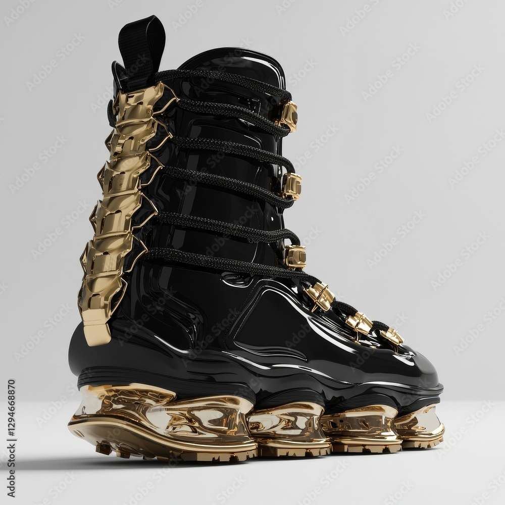 Poster a white background serves as the setting for a 3d rendering of science fiction boots