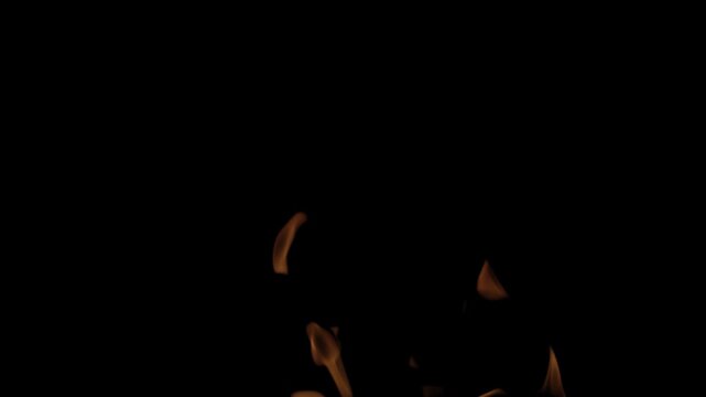 Burning flames from start to finish with ProRes codec Isolated by Alpha channel, a close-up of a simulated fiery fire burning with the colors of real flames