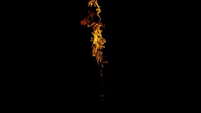 Burning flames from start to finish with ProRes codec Isolated by Alpha channel, a close-up of a simulated fiery fire burning with the colors of real flames