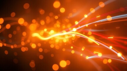 Abstract flowing light trails and bokeh create a bright, dynamic, modern background.