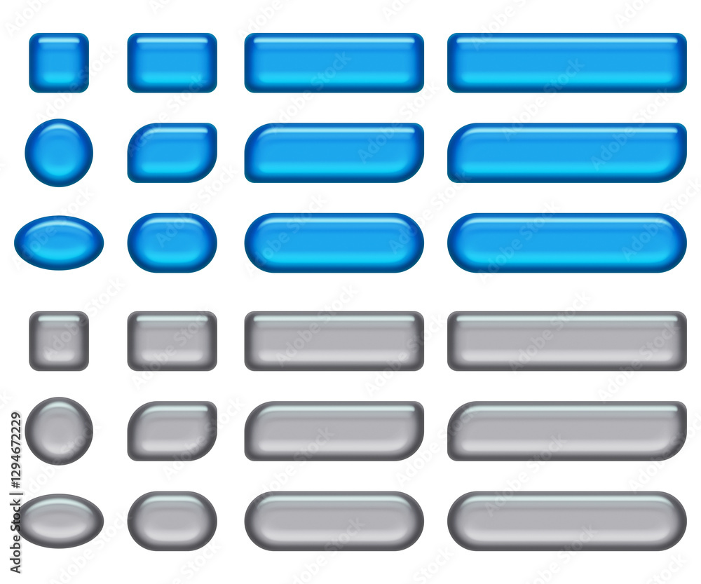 Wall mural set of gel buttons and banners in web 2.0 style isolated on transparent background