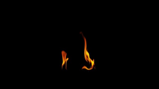 Burning flames from start to finish with ProRes codec Isolated by Alpha channel, a close-up of a simulated fiery fire burning with the colors of real flames