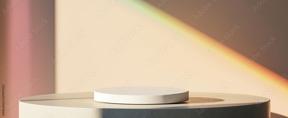 Poster modern product presentation mockup with a round podium and colorful shadow in a design studio