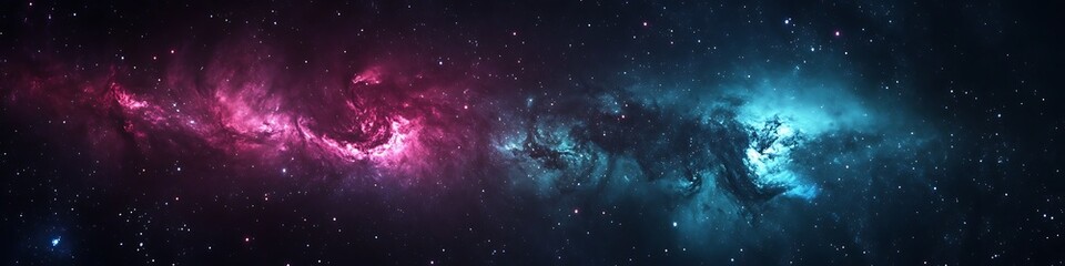 Fototapeta premium A dark, cosmic aurora borealis with swirling colors and a large text area