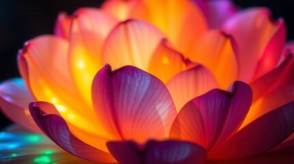 Naklejka premium Close-up of a vibrant lotus flower showcasing its intricate petal layers and vivid colors.