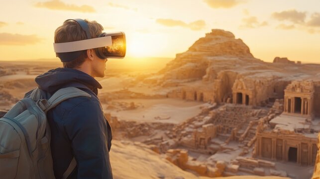 Virtual Reality Exploration at Ancient Ruins during Sunset