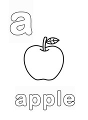 Alphabet Coloring Page for Kids. Children's Coloring Activity sheet. Cute Apple Illustration to Color.