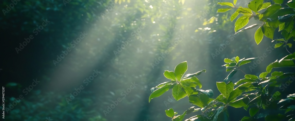 Aufkleber sunlight filtering through leaves creates a magical atmosphere in a serene forest setting