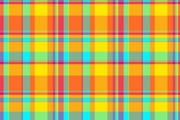 Patterned seamless background tartan, countryside texture textile vector. Square check pattern plaid fabric in bright and radioactive colors.