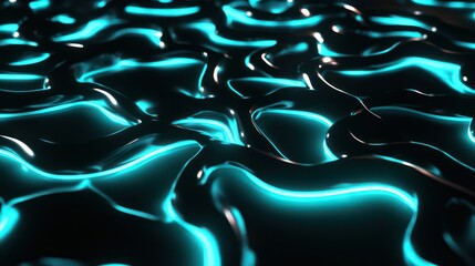 Complex network of glowing turquoise lines and nodes on a matte black surface, giving a futuristic vibe.