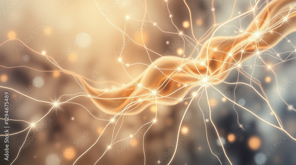 Poster detailed abstract rendering of neural networks, ideal for science and technology applications.