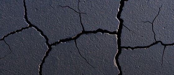 Obraz premium Detailed close-up of cracked asphalt showcasing urban grit and street texture in high contrast
