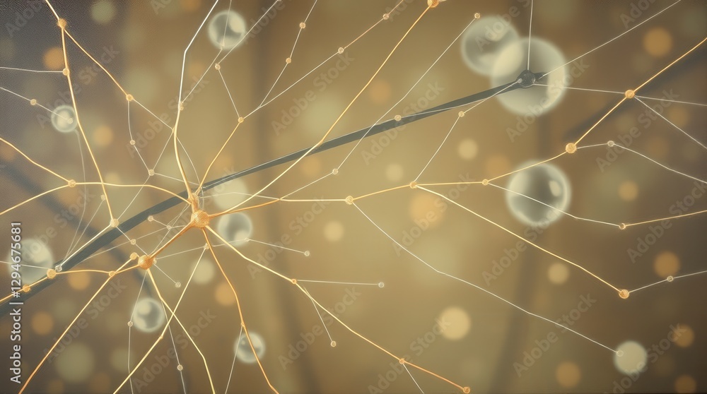 Poster a golden neural network illustration depicts interconnected neurons, representing the complex commun