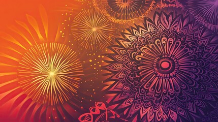 Fireworks display, colorful mandala design