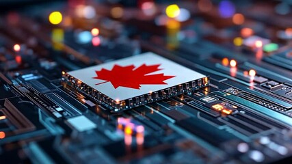 Canadian flag on a circuit board - Powered by Adobe