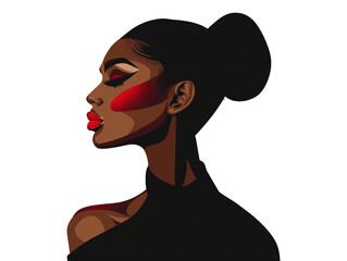 a black woman, illustration of a woman with red lipstick and black hair,  transparent background