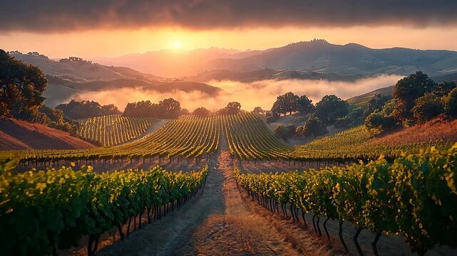 Sunrise over Napa Valley Vineyard