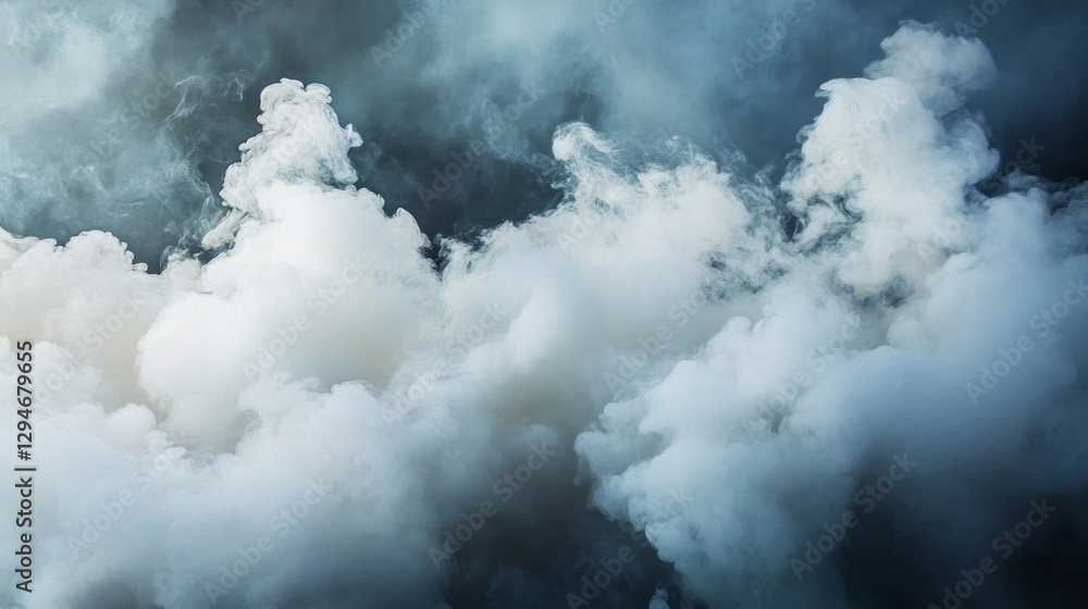 Poster fluffy clouds swirl and drift gracefully through the sky, painted in subtle shades of blue and white