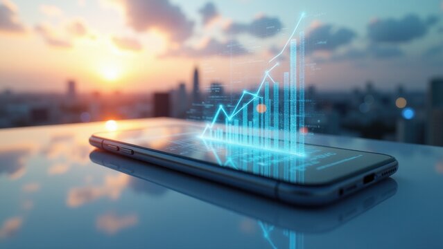 Minimal smartphone screen displays an evolving graph of streaming data, reflecting real-time machine learning insights against white space.