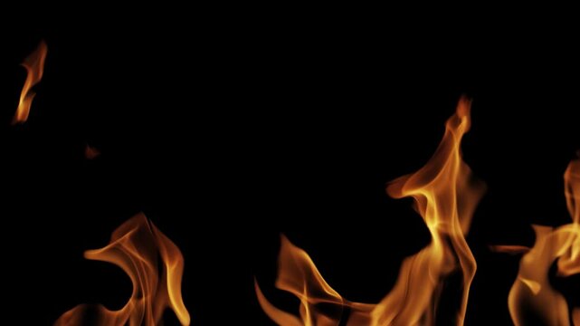 Burning flames from start to finish with ProRes codec Isolated by Alpha channel, a close-up of a simulated fiery fire burning with the colors of real flames