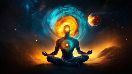 A humanoid robot AI agent meditating in lotus position symbolizing agentic autonomy and spirituality in the singularity through meditation using ASI technology