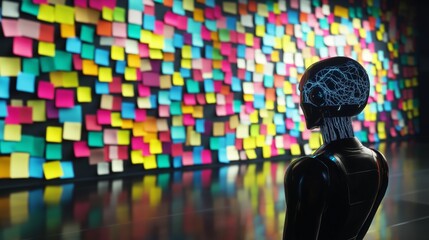 A humanoid robot AI agent brainstorming ideas symbolizing the agentic autonomy of work and the automation of jobs in the future using autonomous technology for productivity