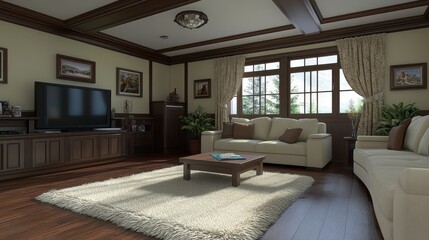 Luxurious Living Room Interior Design with Classic Sofas and Wooden Furniture