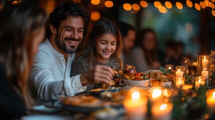 Smiling Father and Daughter Enjoying a Special Family Meal Together. Generative AI