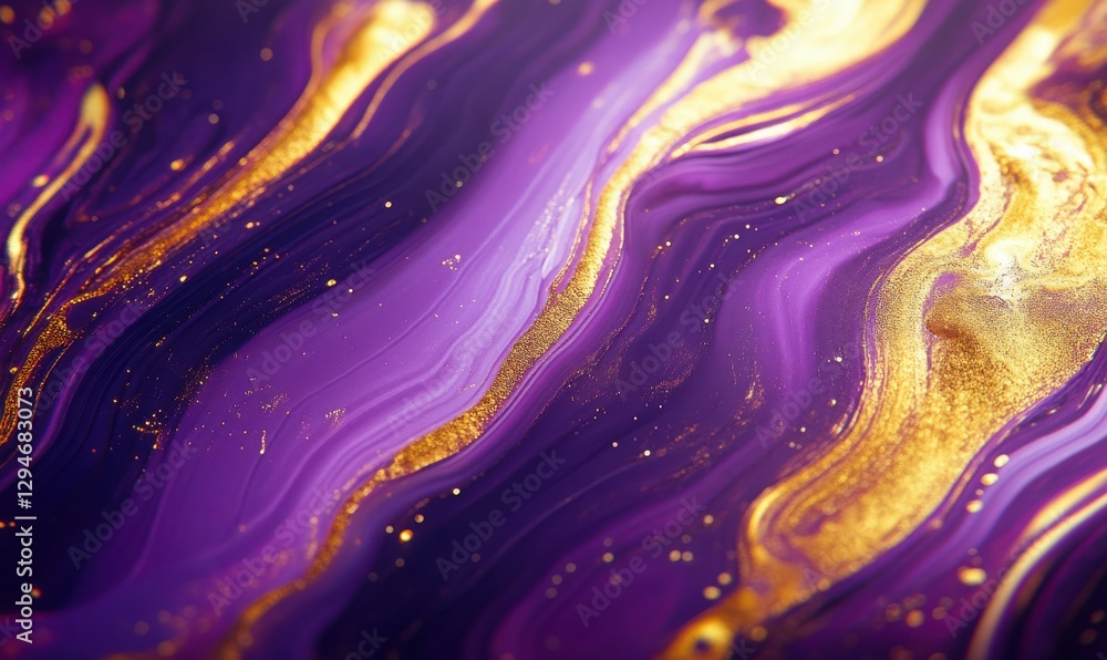 Poster bold and colorful abstract light trails in vibrant purple and gold tones, dynamic patterns creating 