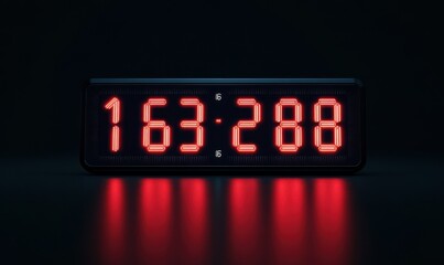 Black digital clock with bright red LED numbers glowing against a dark background, symbolizing futuristic design.