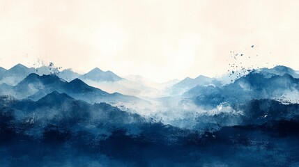 Blue Mountain Range in Watercolor with Dramatic Highlights. Generative AI