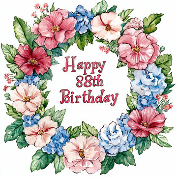 Elegant Floral Background with 'Happy 88th Birthday' Celebration Design