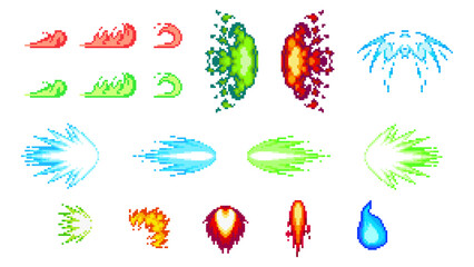 Set of special effects in retro 8-bit gaming pixel art style © HTGanzo