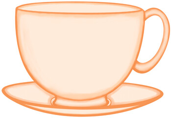 Lovely colors and style of a soft orange ceramic cup of hot coffee or tea or milk.
