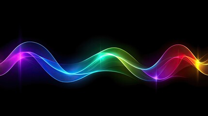 Obraz premium Rainbow light waves flowing on black background