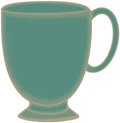 Lovely colors and style of a green ceramic mug of hot coffee or tea or milk.
