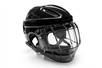 Naklejka premium Sleek Black Hockey Helmet with Visor for Ultimate Protection, Isolated on Clean White Background