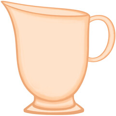 Lovely colors and style of a soft orange ceramic jar of hot coffee or tea or milk.
